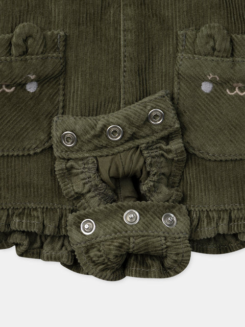 Green Corduroy Dungarees With Matching Bodysuit & Cream Tights