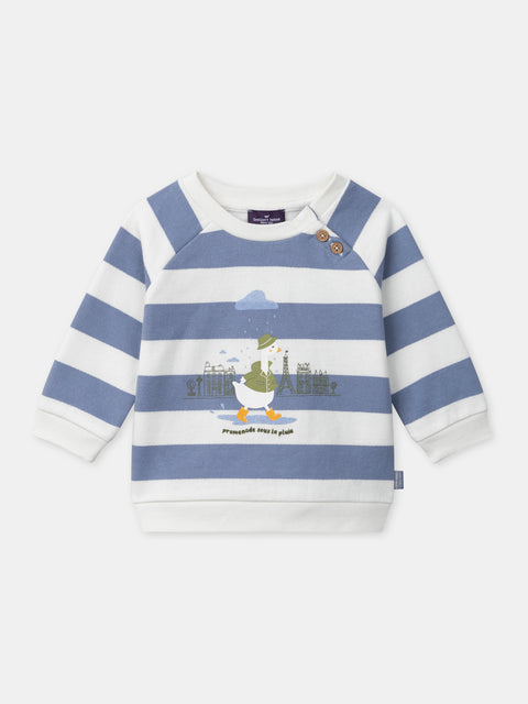 Blue Stripe Cotton Fleece Sweatshirt With Navy Leggings