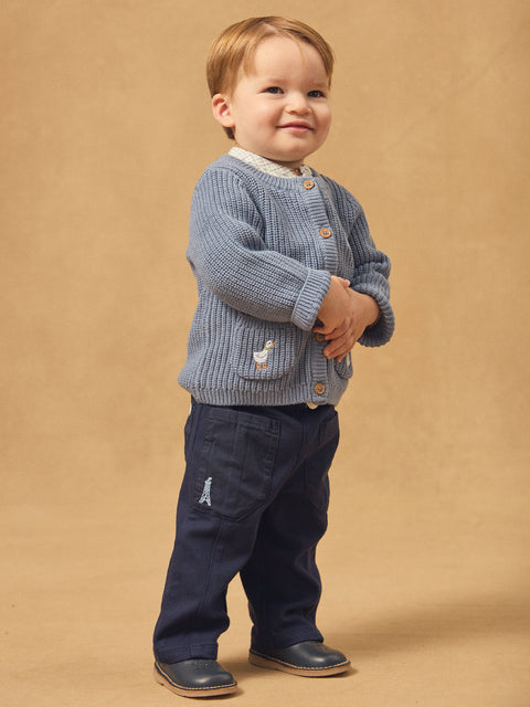 Blue Knitted Cardigan With Duck Motif