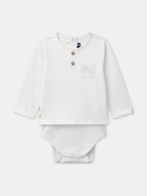 White Button Neck Cotton Bodysuit