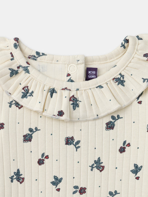 Cream Floral Print Cotton Bodysuit