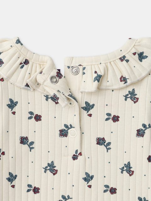 Cream Floral Print Cotton Bodysuit