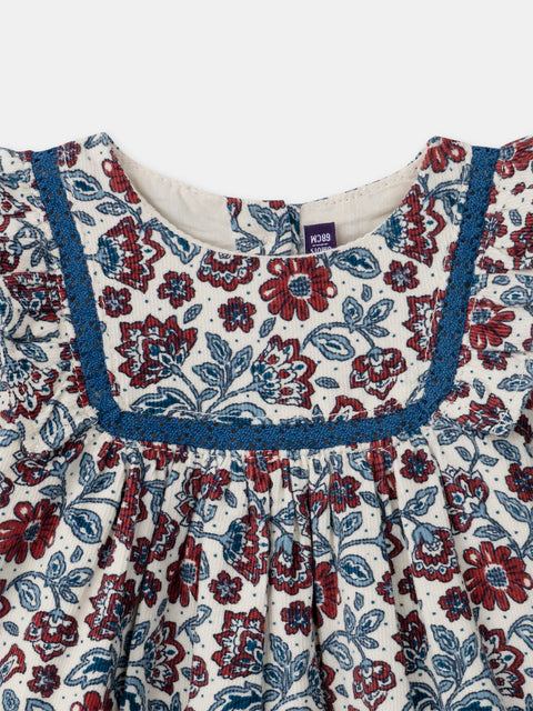 Lined Floral Print Corduroy Dress