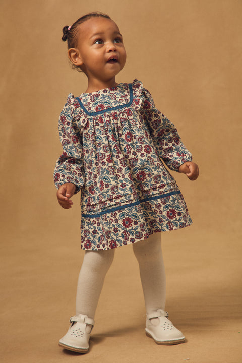 Lined Floral Print Corduroy Dress