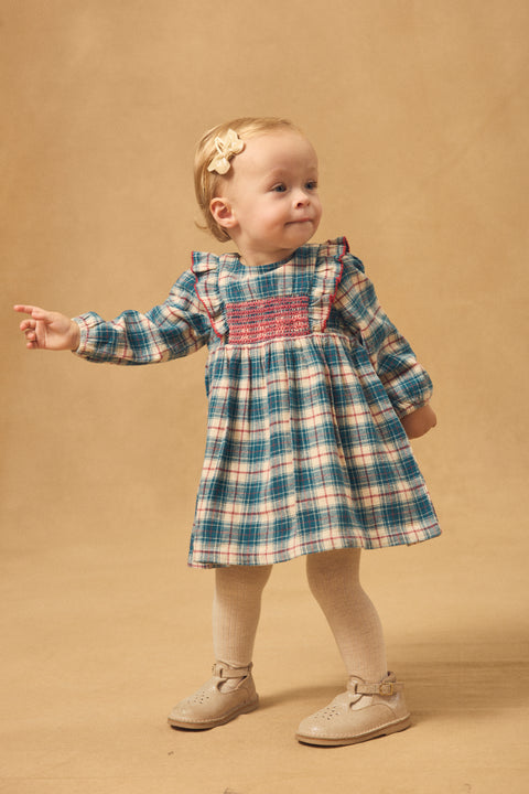 Lined Blue Check Cotton Twill Dress