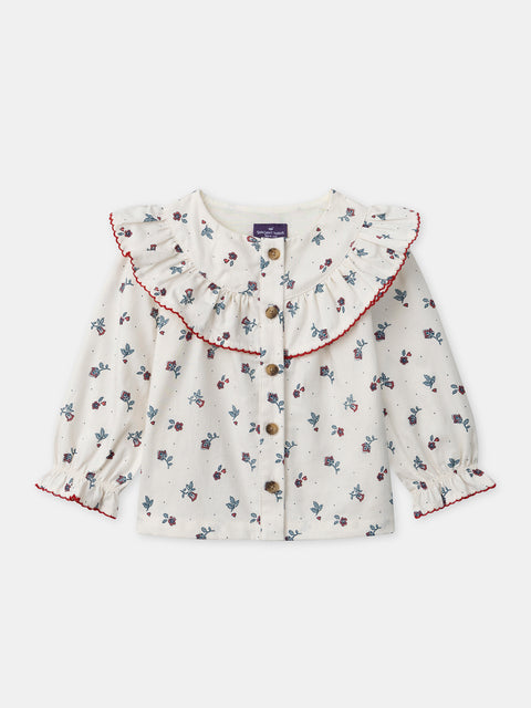 Cream Floral Print Cotton Blouse