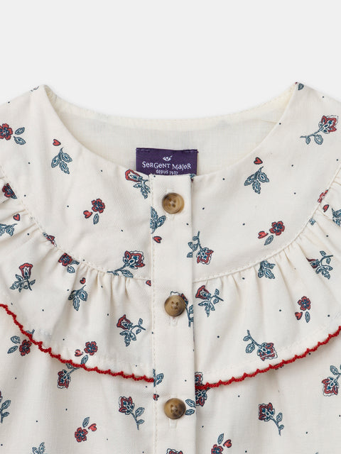 Cream Floral Print Cotton Blouse