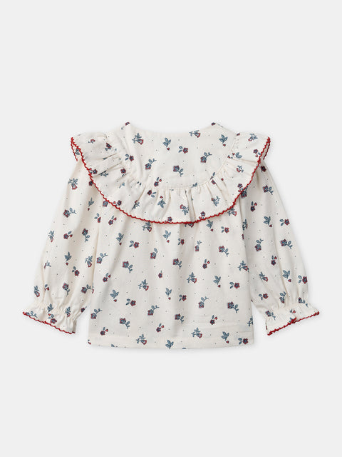 Cream Floral Print Cotton Blouse