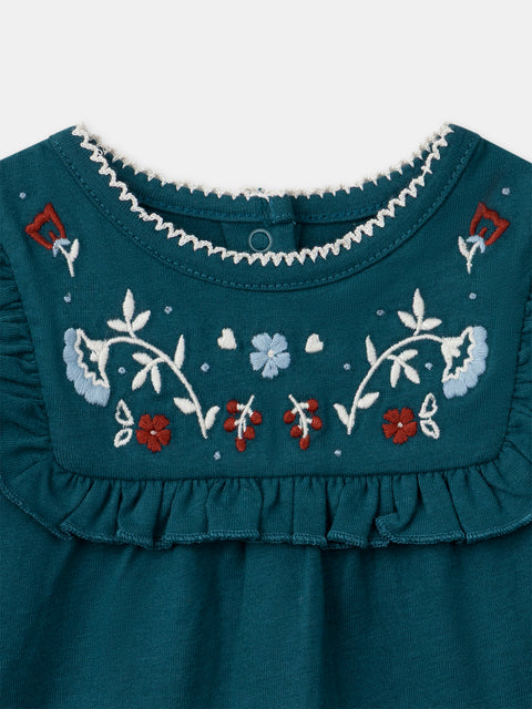 Blue Embroidered Cotton Jersey T-shirt