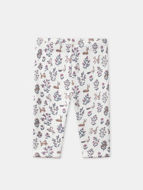 Cream Floral Print Jersey Fleece Leggings