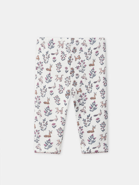 Cream Floral Print Jersey Fleece Leggings