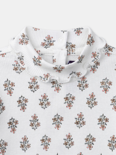 Floral Print Cotton Polo Neck