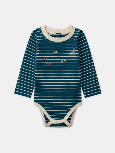 Blue & Cream Stripe Cotton Bodysuit