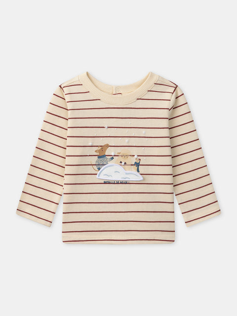 Cream & Brick Red Striped Cotton T-shirt