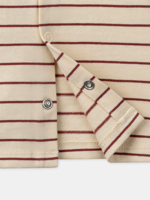 Cream & Brick Red Striped Cotton T-shirt