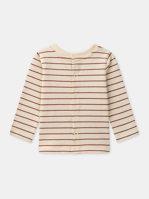 Cream & Brick Red Striped Cotton T-shirt