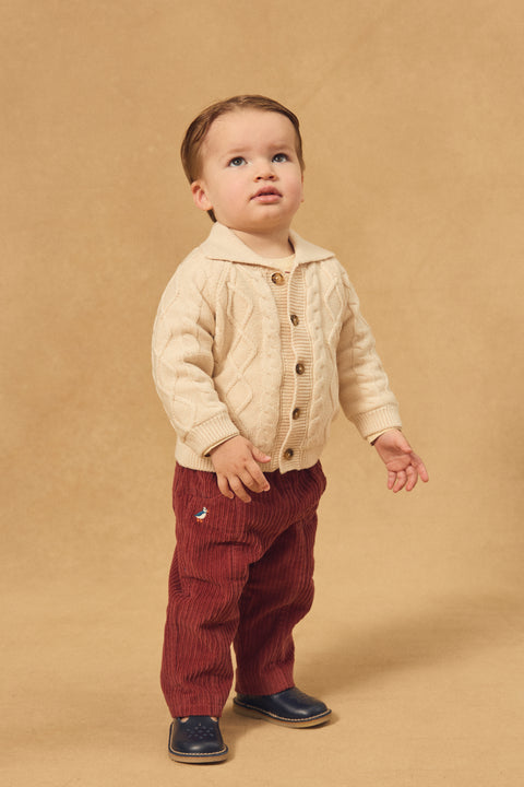Burgundy Lined Cotton Rich Cable Cardigan