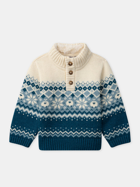 Blue Jacquard Cotton Rich Jumper