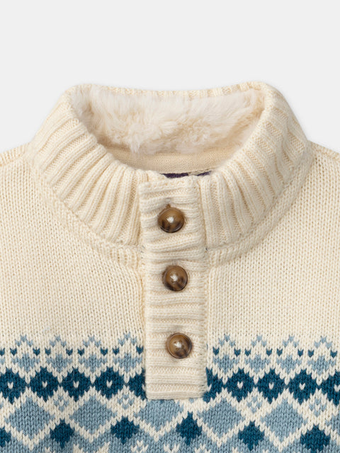 Blue Jacquard Cotton Rich Jumper