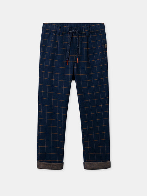 Navy Check Cotton Mix Trousers