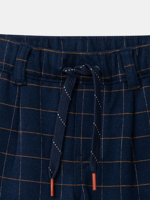Navy Check Cotton Mix Trousers