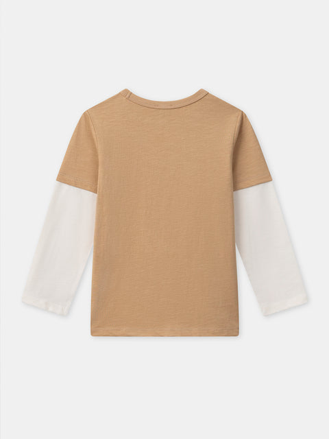 Beige Double Sleeve Cotton T-shirt