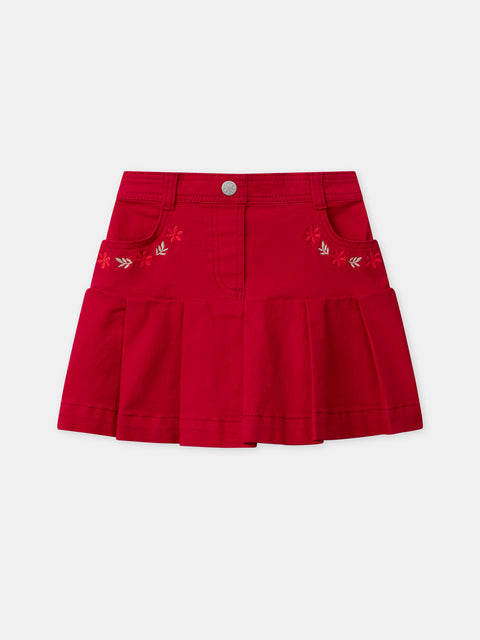 Pleated Red Cotton Skirt