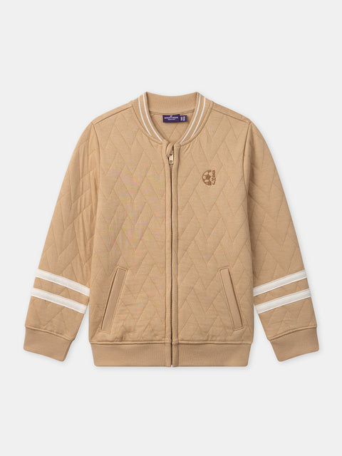 Quilted Beige Cotton Zipped Sweatshirt