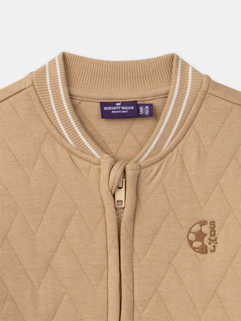 Quilted Beige Cotton Zipped Sweatshirt