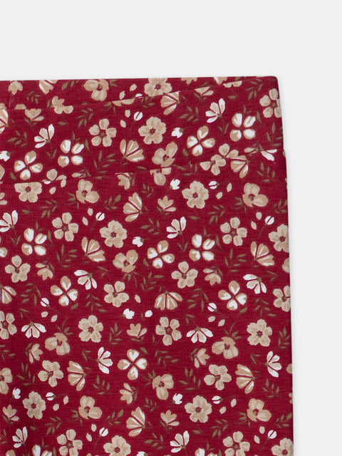 Red Floral Print Cotton Legging