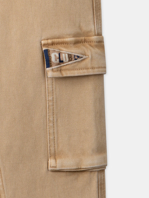 Beige Cotton Herringbone Cargo Pants