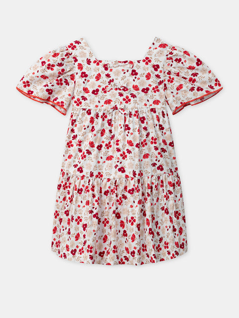 Lined Cream Floral Print Cotton Dress