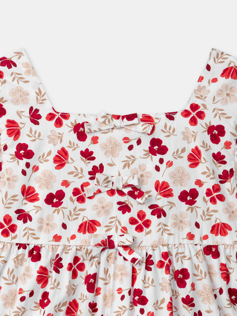 Lined Cream Floral Print Cotton Dress