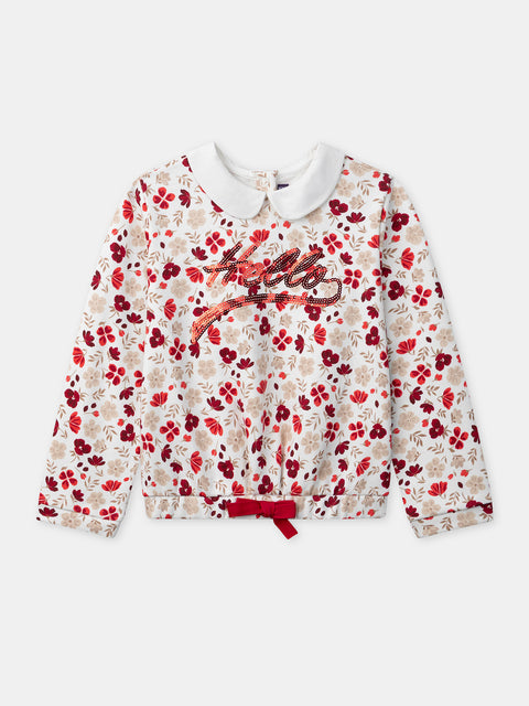 Cream Floral Print Cotton Sweatshirt