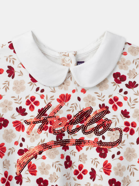 Cream Floral Print Cotton Sweatshirt
