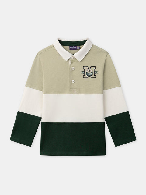 Green Colour Block Cotton Polo Shirt