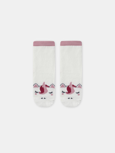 Cream Unicorn Pattern Cotton Rich Socks