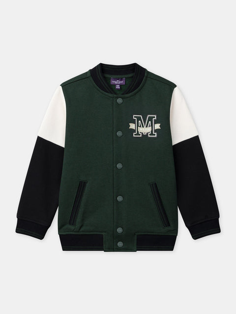 Green Cotton Fleece Baseball Style Jacket