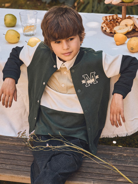 Green Cotton Fleece Baseball Style Jacket