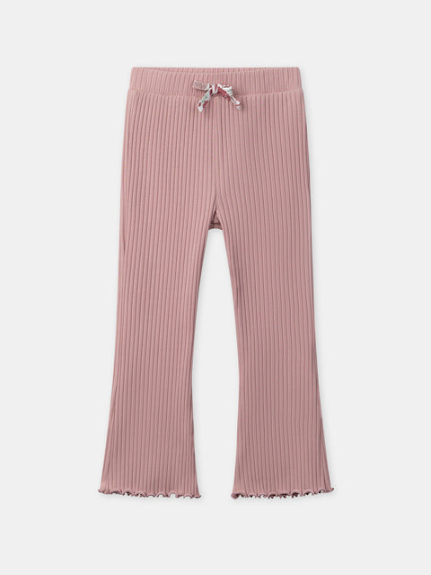 Pink Flared Ribbed Cotton Leggings