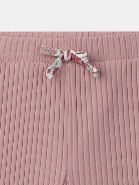 Pink Flared Ribbed Cotton Leggings