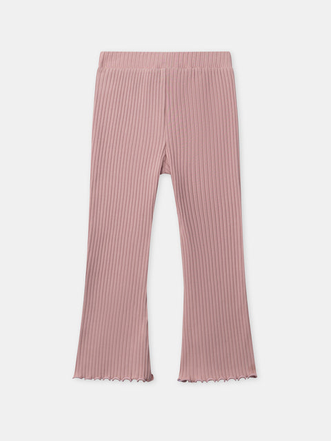 Pink Flared Ribbed Cotton Leggings