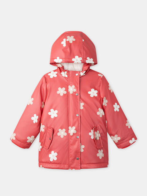 Lined Coral Pink Floral Print Raincoat
