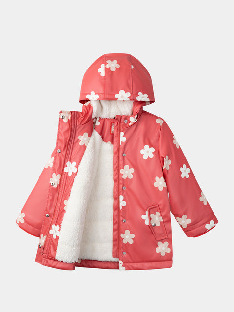 Lined Coral Pink Floral Print Raincoat