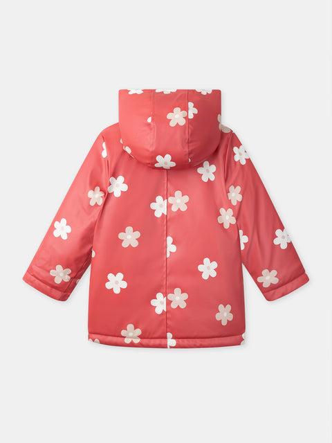 Lined Coral Pink Floral Print Raincoat