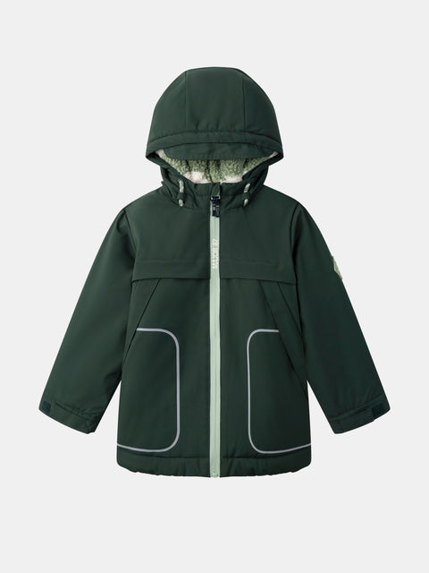 Green Hooded Sherpa Lined Canvas Coat