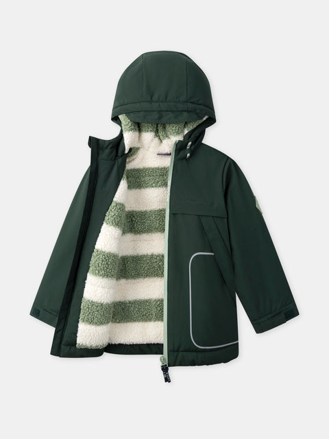 Green Hooded Sherpa Lined Canvas Coat