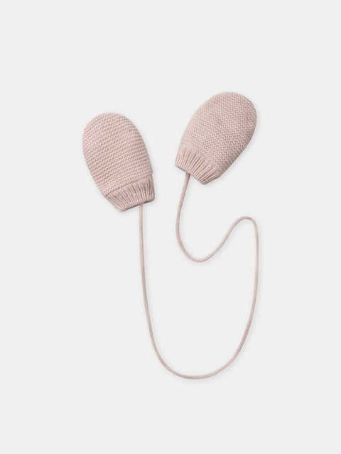 Lined Pink Mittens With Tie