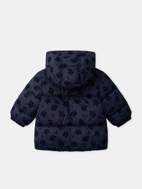 Navy Flocked Fleece Lined Coat