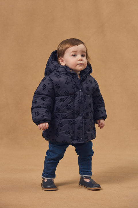 Navy Flocked Fleece Lined Coat